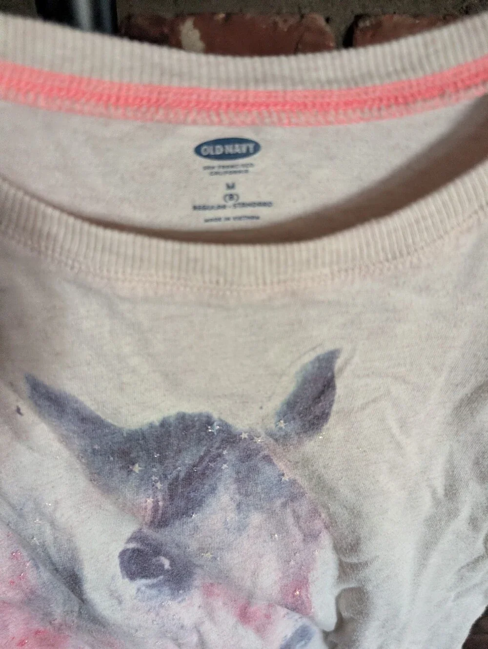 Old Navy Cream Long-Sleeve Tee with Watercolor Horse Print